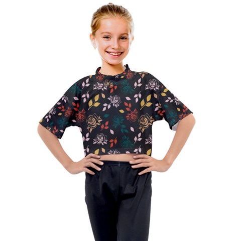 Rose Floral Kids Mock Neck Tee by tmsartbazaar