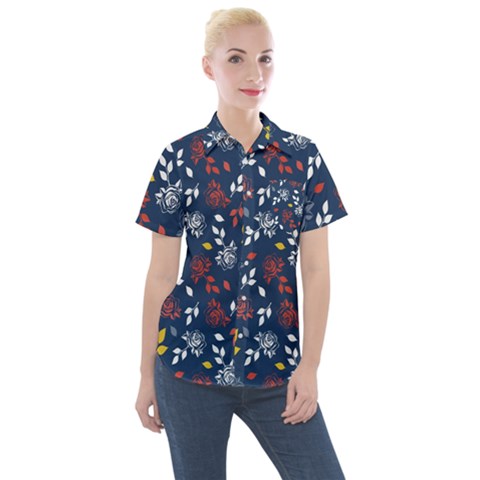 Beautiful Rose Women s Short Sleeve Pocket Shirt by tmsartbazaar