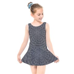 Abstract Spirals, Spiral Abstraction, Gray Color, Graphite Kids  Skater Dress Swimsuit by Casemiro