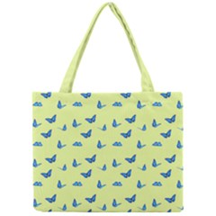 Blue butterflies at lemon yellow, nature themed pattern Mini Tote Bag