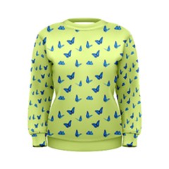 Blue butterflies at lemon yellow, nature themed pattern Women s Sweatshirt
