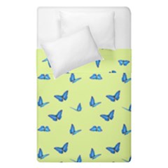Blue Butterflies At Lemon Yellow, Nature Themed Pattern Duvet Cover Double Side (single Size) by Casemiro