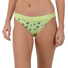 Blue butterflies at lemon yellow, nature themed pattern Band Bikini Bottom