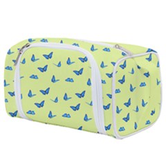 Blue butterflies at lemon yellow, nature themed pattern Toiletries Pouch