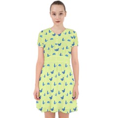 Blue butterflies at lemon yellow, nature themed pattern Adorable in Chiffon Dress