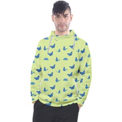 Blue Butterflies At Lemon Yellow, Nature Themed Pattern Men s Pullover Hoodie