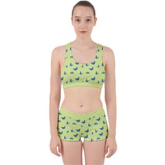 Blue butterflies at lemon yellow, nature themed pattern Work It Out Gym Set