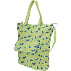 Blue butterflies at lemon yellow, nature themed pattern Shoulder Tote Bag