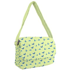 Blue butterflies at lemon yellow, nature themed pattern Courier Bag