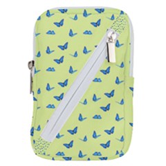 Blue butterflies at lemon yellow, nature themed pattern Belt Pouch Bag (Large)