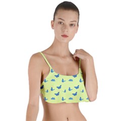 Blue butterflies at lemon yellow, nature themed pattern Layered Top Bikini Top 