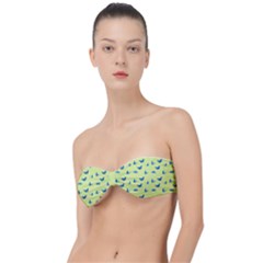 Blue butterflies at lemon yellow, nature themed pattern Classic Bandeau Bikini Top 