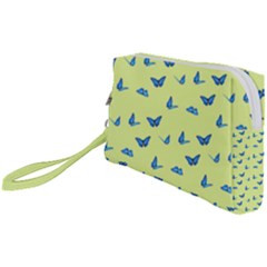 Blue Butterflies At Lemon Yellow, Nature Themed Pattern Wristlet Pouch Bag (small) by Casemiro
