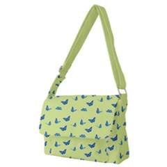 Blue Butterflies At Lemon Yellow, Nature Themed Pattern Full Print Messenger Bag (m) by Casemiro