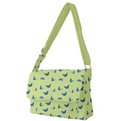 Blue Butterflies At Lemon Yellow, Nature Themed Pattern Full Print Messenger Bag (l) by Casemiro