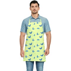 Blue butterflies at lemon yellow, nature themed pattern Kitchen Apron