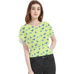 Blue butterflies at lemon yellow, nature themed pattern Butterfly Chiffon Blouse