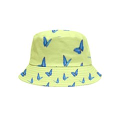 Blue Butterflies At Lemon Yellow, Nature Themed Pattern Inside Out Bucket Hat (kids) by Casemiro