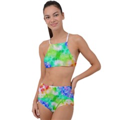 Tie Die Look Rainbow Pattern High Waist Tankini Set by myblueskye777