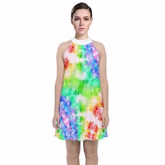 Tie Die Look Rainbow Pattern Velvet Halter Neckline Dress  by myblueskye777