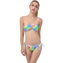 Tie Die Look Rainbow Pattern Twist Bandeau Bikini Set by myblueskye777