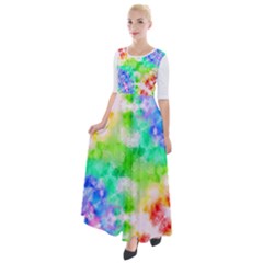 Tie Die Look Rainbow Pattern Half Sleeves Maxi Dress by myblueskye777