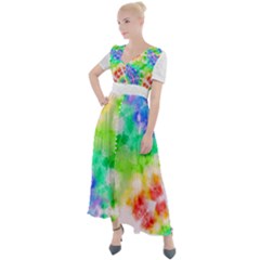 Tie Die Look Rainbow Pattern Button Up Short Sleeve Maxi Dress by myblueskye777