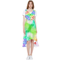 Tie Die Look Rainbow Pattern High Low Boho Dress by myblueskye777
