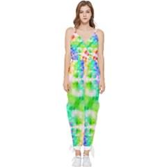 Tie Die Look Rainbow Pattern Sleeveless Tie Ankle Jumpsuit