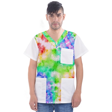 Fpd Batik Rainbow Pattern Men s V-neck Scrub Top by myblueskye777