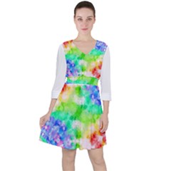 Fpd Batik Rainbow Pattern Quarter Sleeve Ruffle Waist Dress by myblueskye777