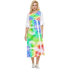 Fpd Batik Rainbow Pattern Double Cuff Midi Dress