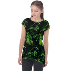 Jungle Camo Tropical Print Cap Sleeve High Low Top by dflcprintsclothing