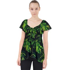 Jungle Camo Tropical Print Lace Front Dolly Top by dflcprintsclothing