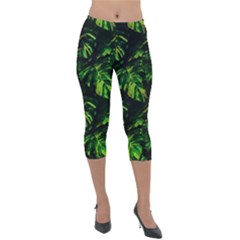 Jungle Camo Tropical Print Lightweight Velour Capri Leggings  by dflcprintsclothing