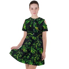 Jungle Camo Tropical Print Short Sleeve Shoulder Cut Out Dress  by dflcprintsclothing