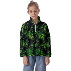 Jungle Camo Tropical Print Kids  Half Zip Hoodie by dflcprintsclothing