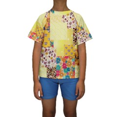 Yellow Floral Aesthetic Kids  Short Sleeve Swimwear by designsbymallika