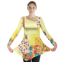 Yellow Floral Aesthetic Long Sleeve Tunic  by designsbymallika