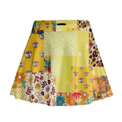 Yellow Floral Aesthetic Mini Flare Skirt