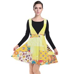 Yellow Floral Aesthetic Plunge Pinafore Dress by designsbymallika