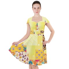 Yellow Floral Aesthetic Cap Sleeve Midi Dress by designsbymallika