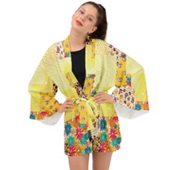 Yellow Floral Aesthetic Long Sleeve Kimono by designsbymallika