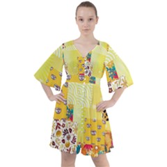 Yellow Floral Aesthetic Boho Button Up Dress by designsbymallika