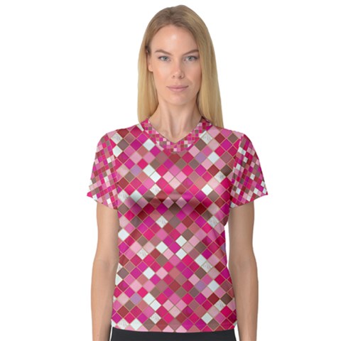 Pink Tiles V-neck Sport Mesh Tee by designsbymallika