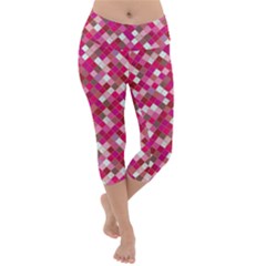 Pink Tiles Lightweight Velour Capri Yoga Leggings by designsbymallika