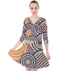 Circular Pattern Quarter Sleeve Front Wrap Dress