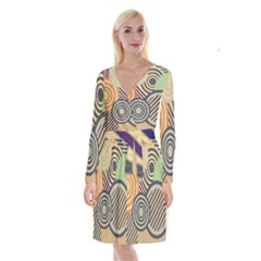 Circular Pattern Long Sleeve Velvet Front Wrap Dress