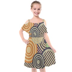 Circular Pattern Kids  Cut Out Shoulders Chiffon Dress