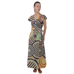 Circular Pattern Flutter Sleeve Maxi Dress